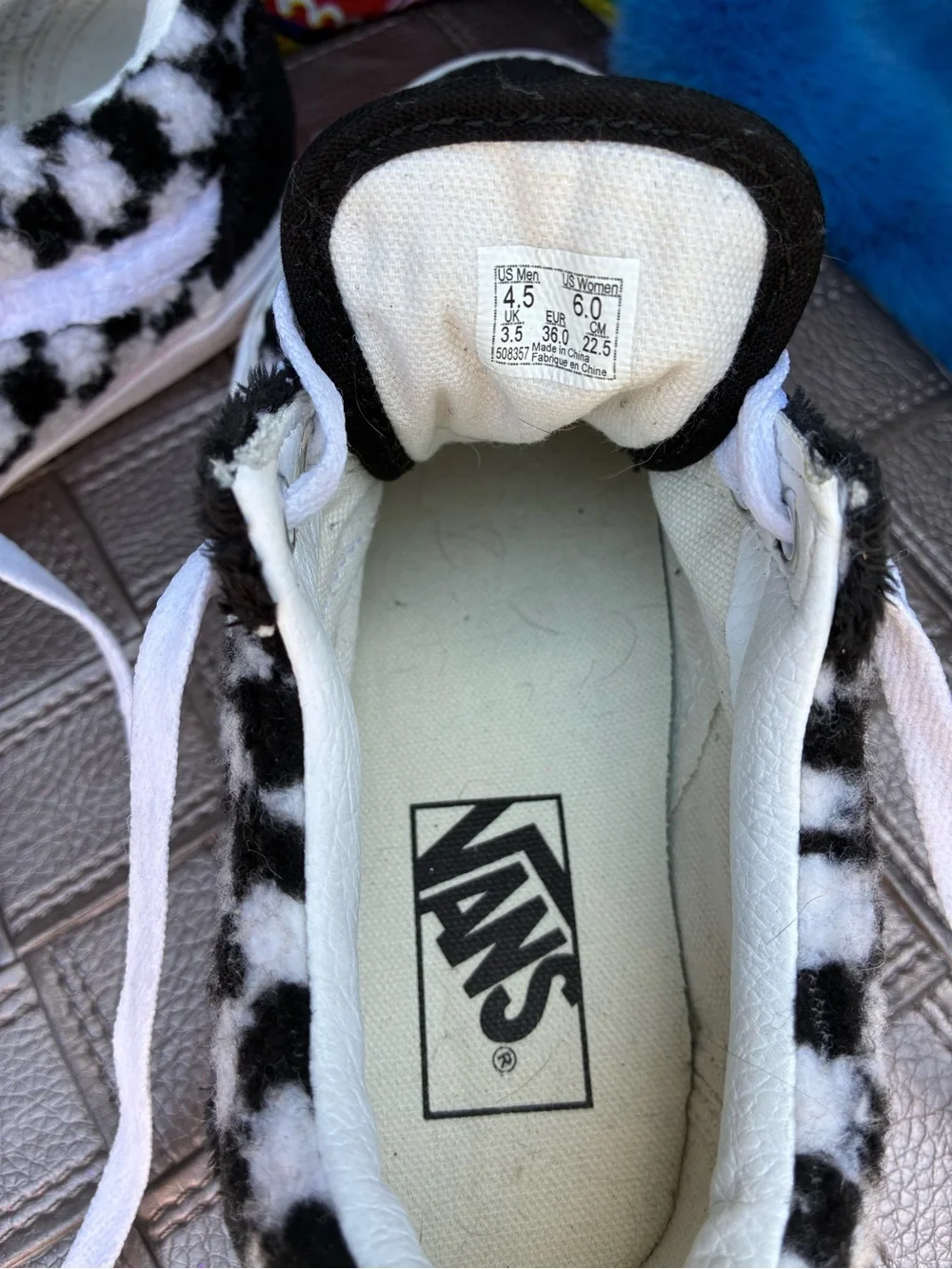 Fuzzy Black & White Checkerboard Lace-Up Sneakers